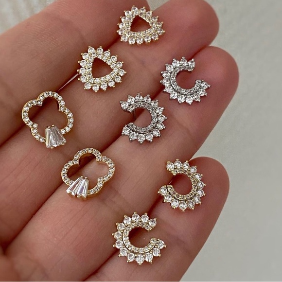 Stud Earrings 925 Sterling Silver 0.5 inch long Silver Color Stylish Zircon - Picture 5 of 8